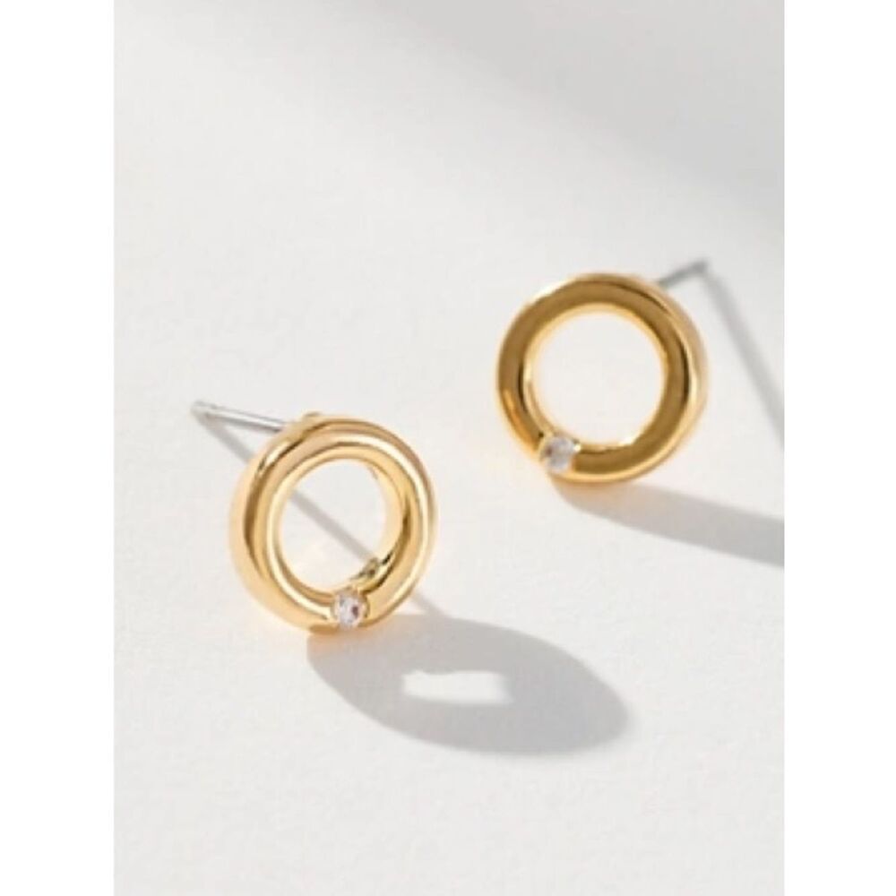 NWT Anthropologie Festive Icon Earrings Open Circle Post 14k Gold-plated Brass